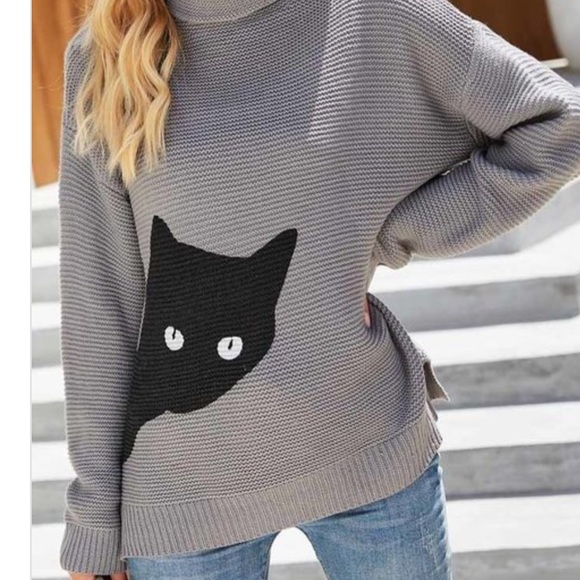 Last 1! NEW Kitty cat cozy knit turtleneck sweater - Picture 6 of 6